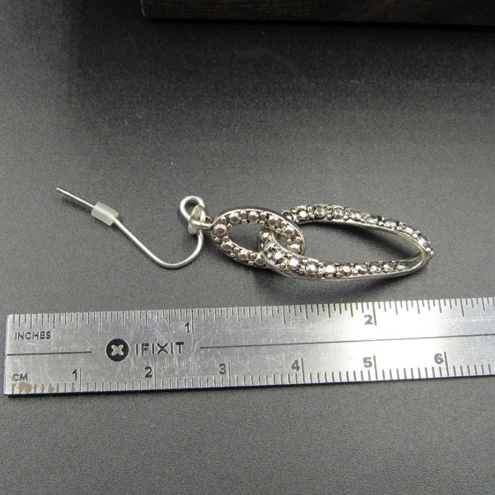 Silver Tone Interlocking Pattern Dangle Earrings - image 5